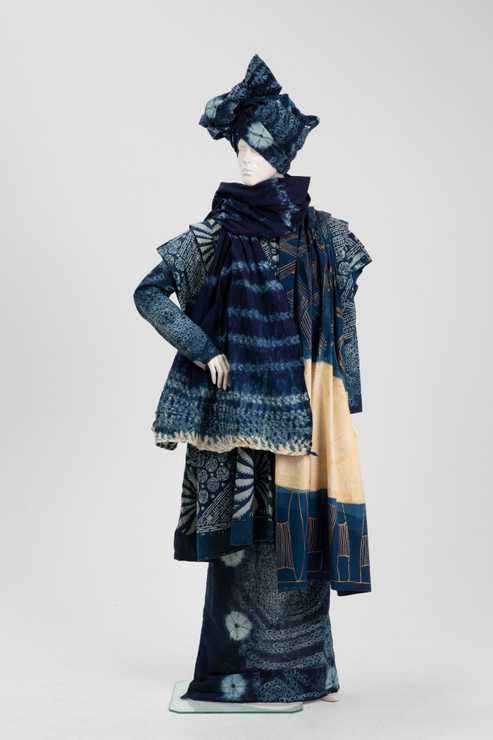 'Indigo' outfit and textiles by Linda Jackson